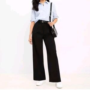 LOFT The Peyton Trouser Pant Black Bi Stretch Size 4 Wide Leg